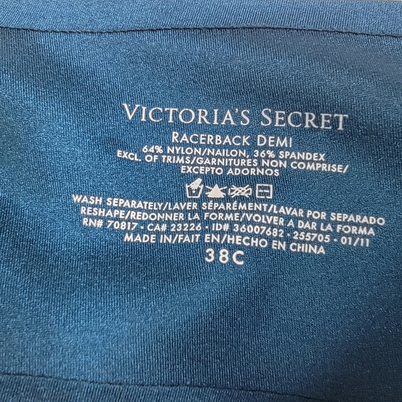 Victoria's Secret Racerback Demi Bra 38c Blue/Teal Underwire Nylon/Spandex Blend - Picture 7 of 8